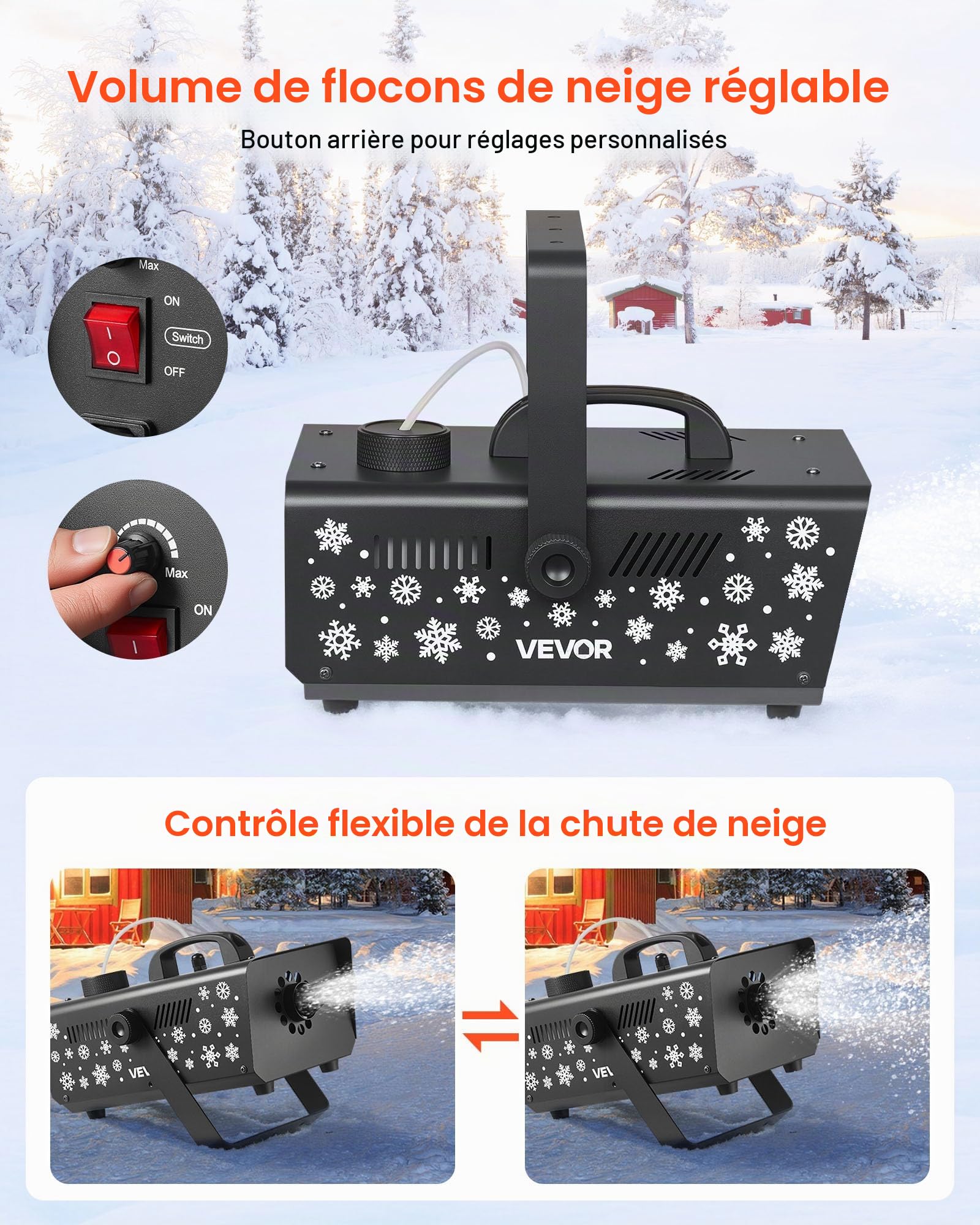 VEVOR Machine à Neige, 650 W, Machine à Flocons de Neige Artificielle Portative Suspendue, avec Poignée Portable, pour DJ, Fêtes de Noël, Effet de Scène, Décoration de Mariage, Extérieur et Intérieur