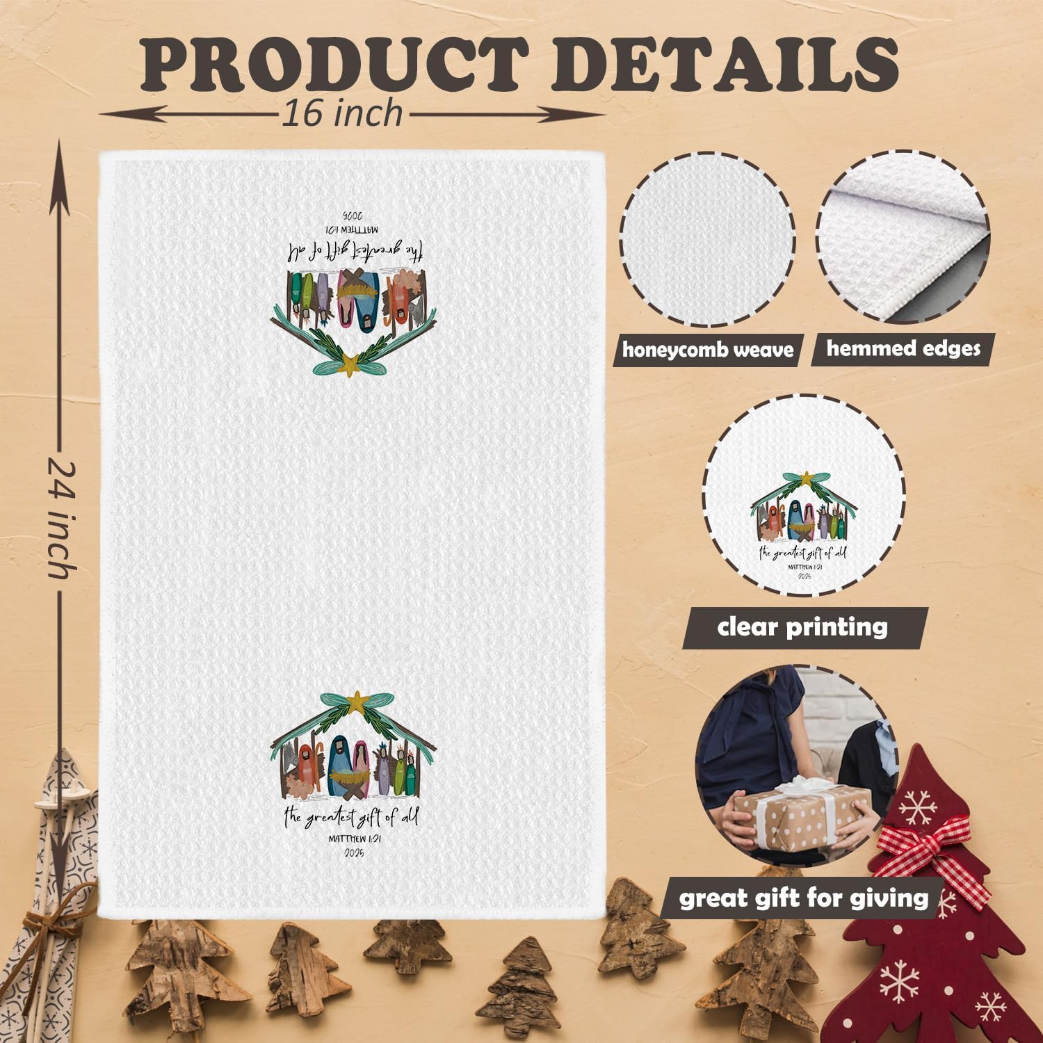 Chicimln Christian Christmas Nativity Kitchen Towels, Matthew 1:21 Bible Verse Decorative Hand Towels for Bathroom, Religious Xmas Dish Tea Towel Drying Cloth for Kitchen Decor, 16x24 Inch - Image 2