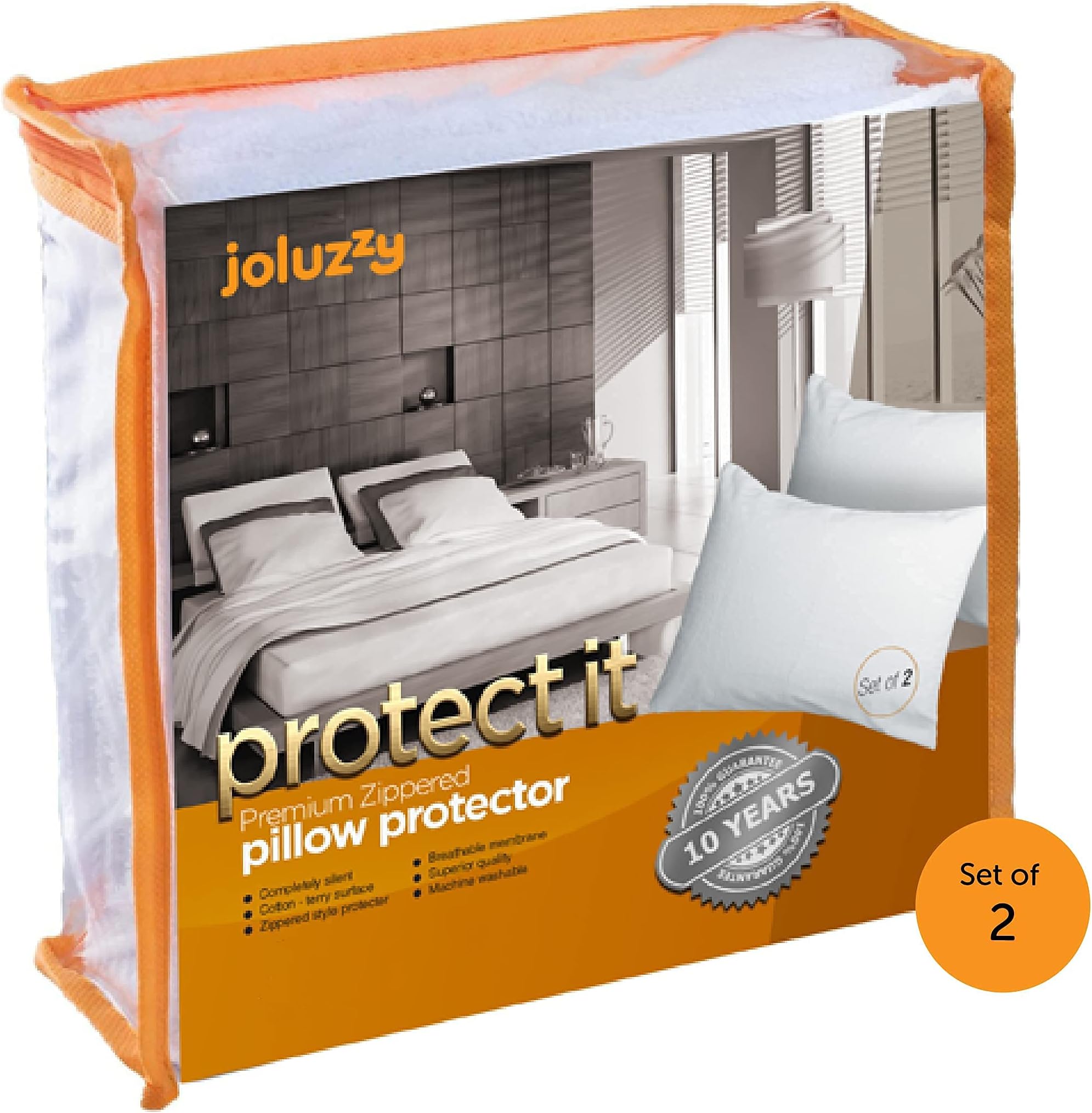 joluzzy Terry Cotton Pillow Covers 21" x 32", Zippered Pillow Protector Encasement, Waterproof, Breathable, Comfortable and Noiseless (Set of 2, Queen)