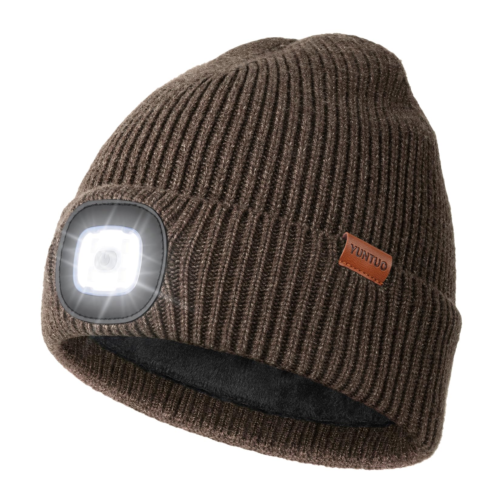 YunTuo Fleece Lined Hat with Light, USB Rechargeable LED Beanie Winter Warm Knit Stocking Cap, Gifts for Men Women