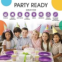 Vista 6 de Exquisitos platos de plástico morado Party Solids para fiesta, platos desechables morados de 7 pulgadas, suministros resistentes, 100 piezas