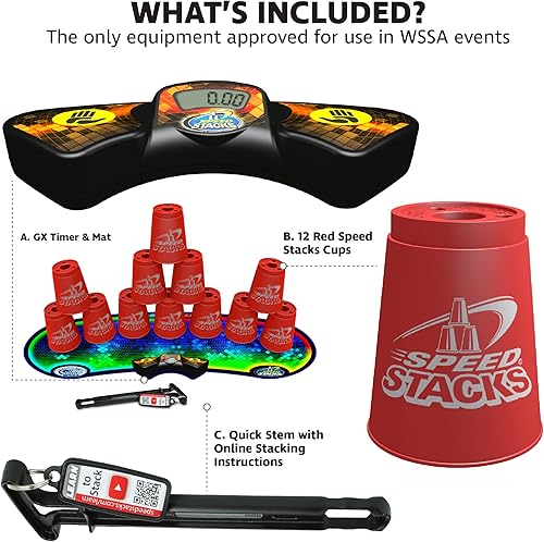 Miniatura 6 de Speed Stacks  Competitor de apilamiento deportivo azul - 12 tazas vástago de sujeción con temporizador GX y alfombrilla  Aprobado por la WSSA Negro,