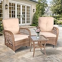 Vista 32 de VIVIJASON Silla mecedora de mimbre para exteriores, 2 piezas, sillas mecedoras de ratán para patio con cojines y marco de acero, muebles de mimbre