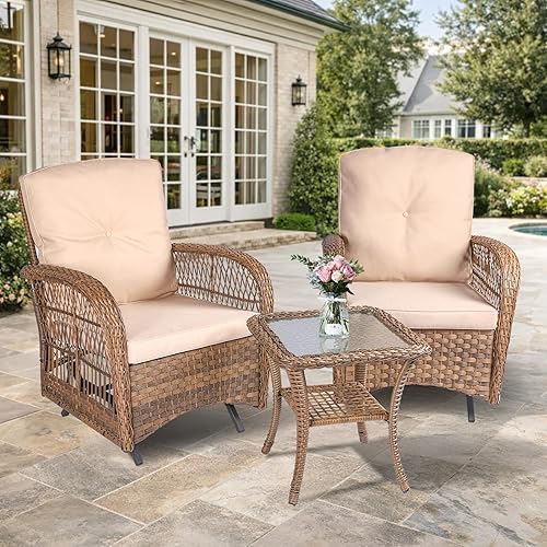 Miniatura 32 de VIVIJASON Silla mecedora de mimbre para exteriores, 2 piezas, sillas mecedoras de ratán para patio con cojines y marco de acero, muebles de mimbre