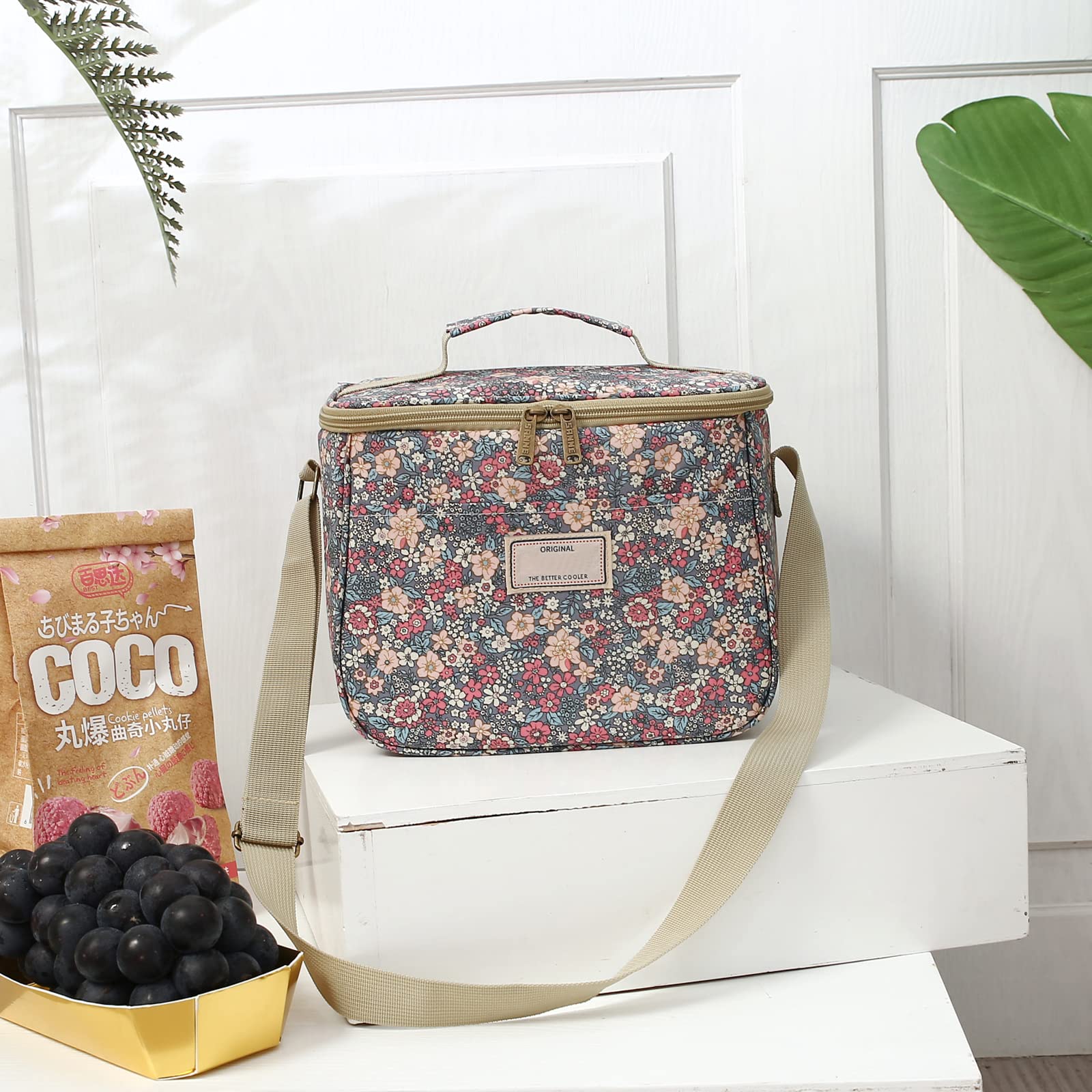 Nanxson Insulated Lunch Bag for Women Men Floral Cool Bag Lunch Box Waterproof Large Capacity Tote Bag for Picnics Work School (7.5L,B-Blue) - Image 3