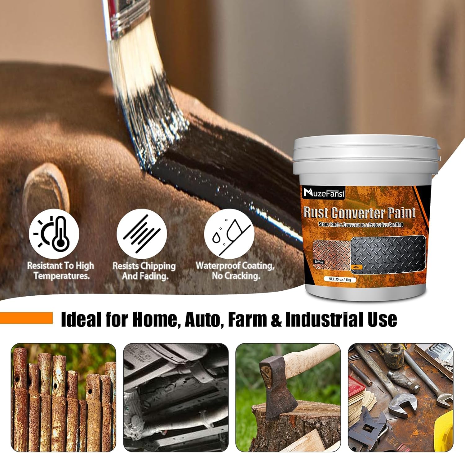 Souvik Convertitore di Ruggine 1000ml a Base d'Acqua – Rimuovi Ruggine Primer per Metallo 2 in 1 con Finitura Nera – Trattamento Antiruggine e Vernice Protettiva per Superfici Metalliche
