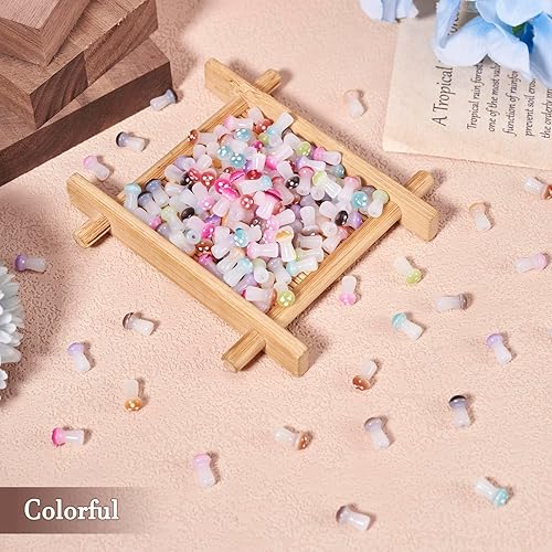Miniatura 6 de Magibeads - 200 cuentas de cristal de hongos, 10 colores, lindas cuentas de cristal para verduras, cuentas espaciadoras sueltas para hacer joyas,