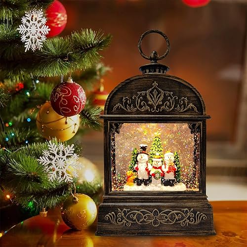 Linterna de globo de nieve de Navidad iluminada de 12 pulgadas, decoración musical de Navidad, globos de nieve con purpurina giratoria, temporizador