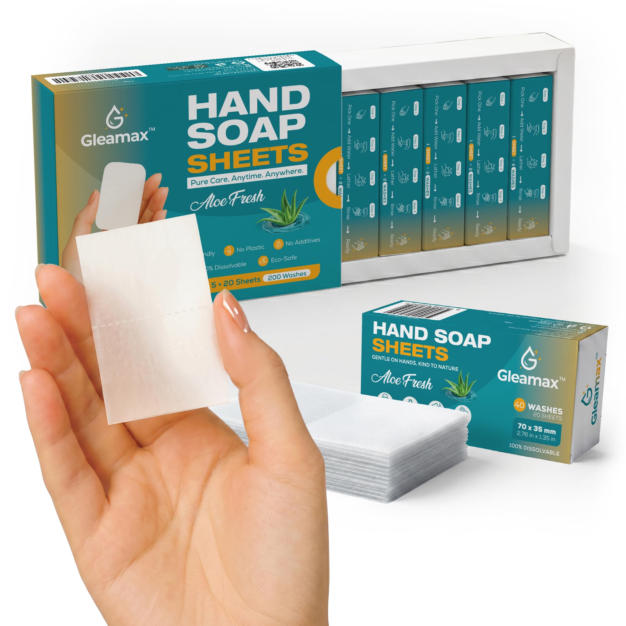 Gleamax™ Hand Soap Sheets, Soap Sheets for Travel – Portable, Pocket Size, Eco-Friendly Paper Soap, 100 Sheets (200 Washes), Travel Friendly Hand Wash for Camping, Hiking, Office & Outdoor Use
