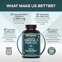 Vista 5 de Life's Fortune Suplemento concentrado de aceite de pescado Omega 3 de 2500 mg, 60 cápsulas blandas, alta potencia, ácidos grasos EPA y DHA