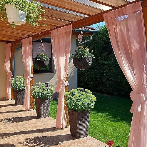 Miniatura 4 de SpaceDresser Cortinas traslúcidas impermeables para patio y exteriores 2 paneles de cortina transparente con bolsillo para barra para sala de