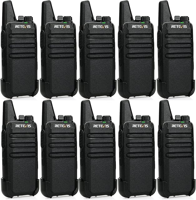 Retevis RT622 Walkie Talkie, PMR446 Rechargeable 2 Way Radio License Free, Squelch VOX, Emergency Alarm, Portable Lightweight Walkie Talkies Professional for Adults, Schools (Black, 10 Pack)