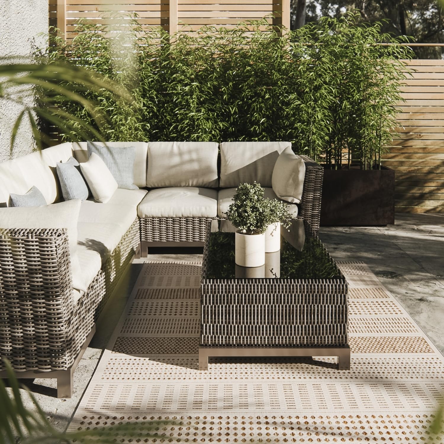 Tapis d'extérieur Interiyou Kano 80 x 150 cm crème/beige imperméable pour terrasse et salon