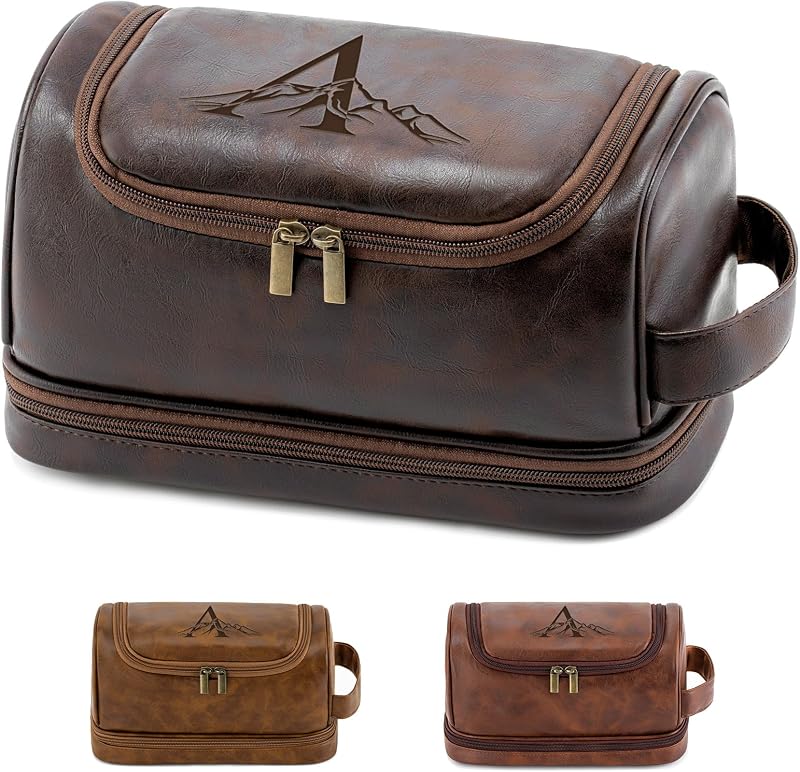 Necessaire masculina personalizada Aganmi em PU com zíper, marrom-escuro