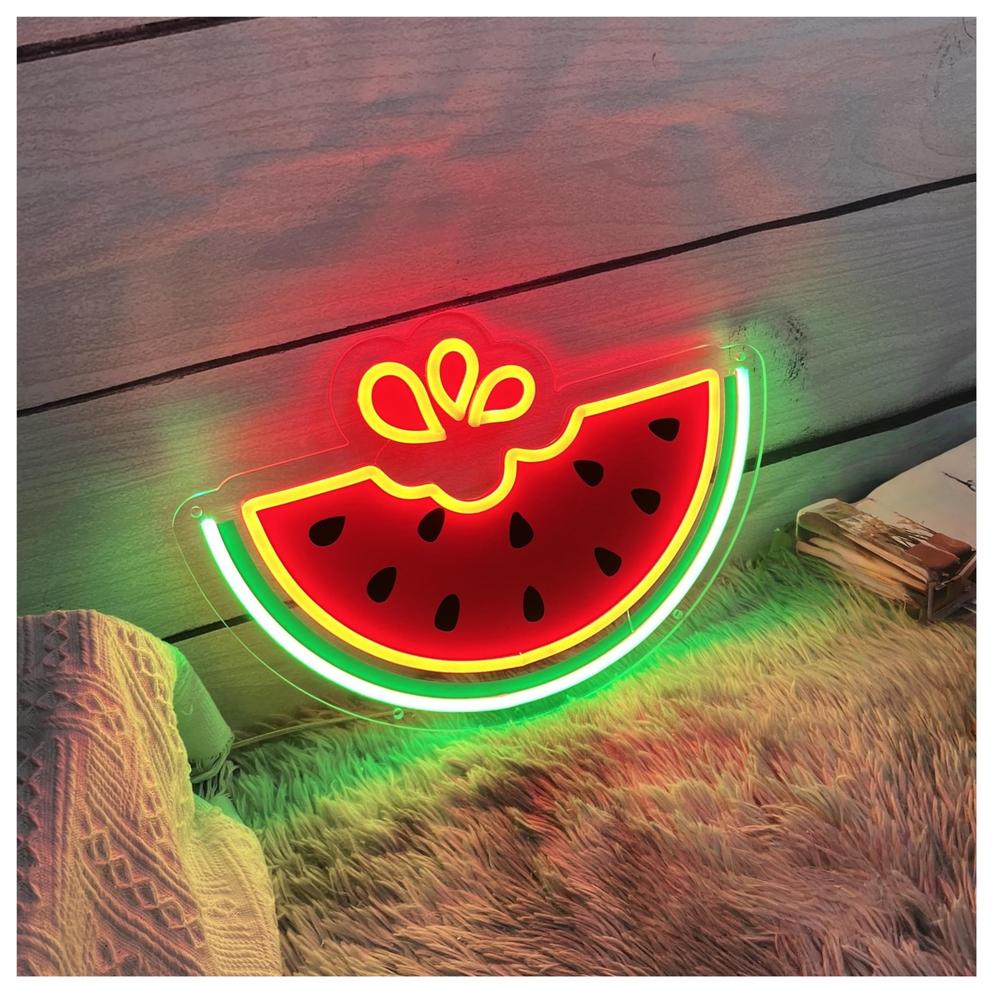 Insegna al Neon Insegna Al Neon Con Anguria, Luce A Stampa UV, Adatta Per Bar Di Frutta E Succhi, Decorazione Da Parete 32cmx45cm