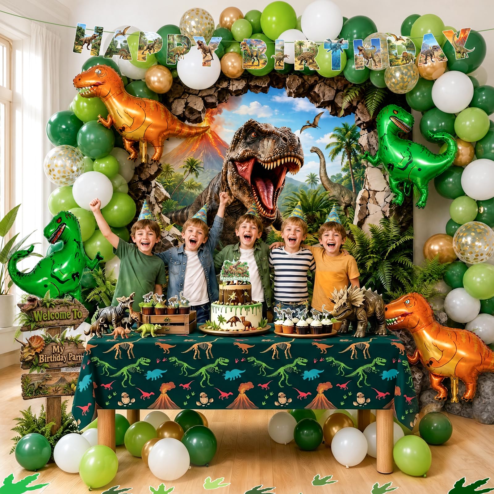 LovesTown Dinosaur Birthday Party Decorations Kit for Kids, 132PCS