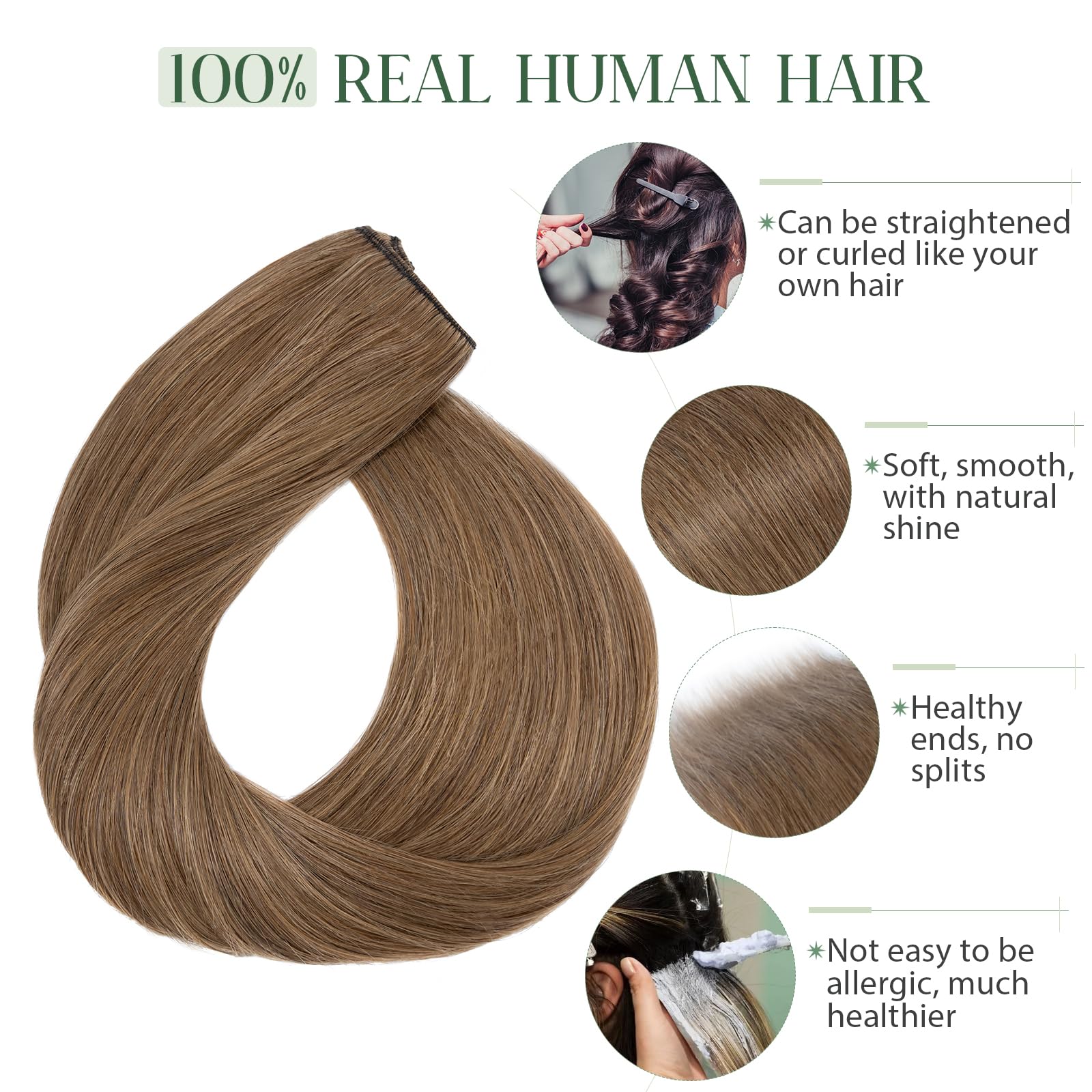 TESS Human Hair Extensions Clip in Real Hair Brown Remy 5 Pieces Straight Natural Hairpieces for Women/Girls (#06 Light Brown - Image 2