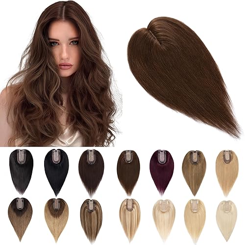 SEGO Toppers de cabello humano para mujeres con cabello delgado, 2.8 x 5.1 in, base de seda, 100% cabello humano real, extensiones de cabello humano