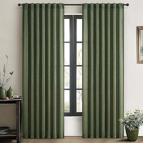 Miniatura 10 de Juego de 2 paneles de cortinas y cortinajes semitransparentes de lino mezcla natural de 84 pulgadas de largo, para sala de estar, cortinas plisadas