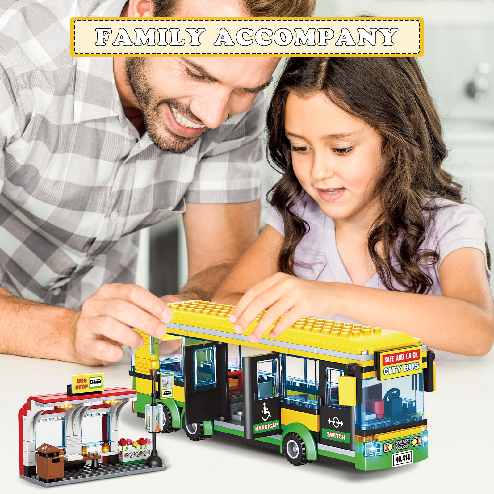 City Bus Building Blocks Set for Kids 6+, 386PCS Pushable Bus Toy with Station Platform, Realistic Doors & Seats, Compatible with Lego Bricks, STEM Educational Vehicle Model Gift for Boys Girls Adults