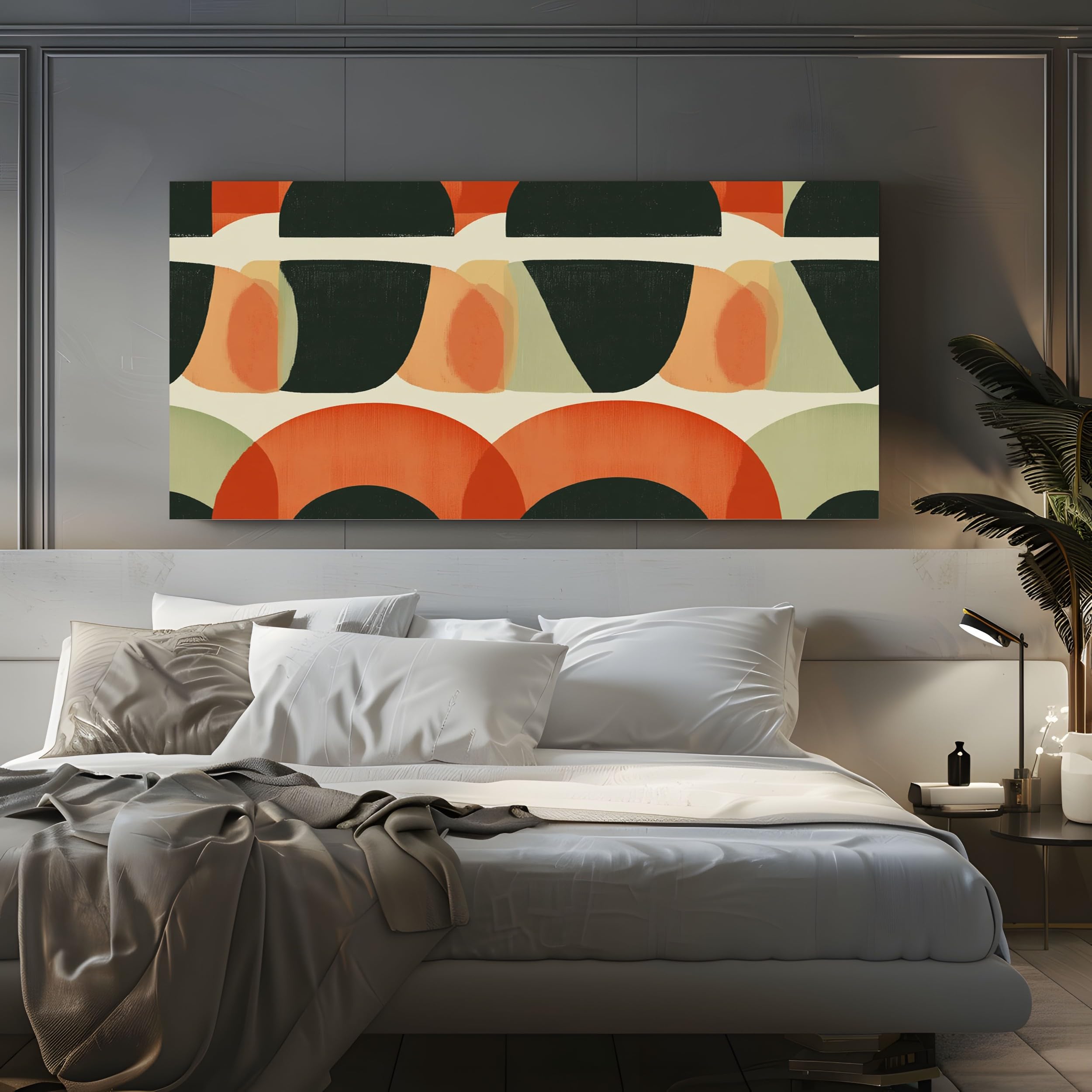 Quadro Stampe su Tela Geometrico moderno di metà Senza Cornice 80x160cm | secolo Moderne Grandi Dimensioni Semicerchio Astratto Decorazione Murale per Soggiorno Camera da Letto Triangolo a Incastro