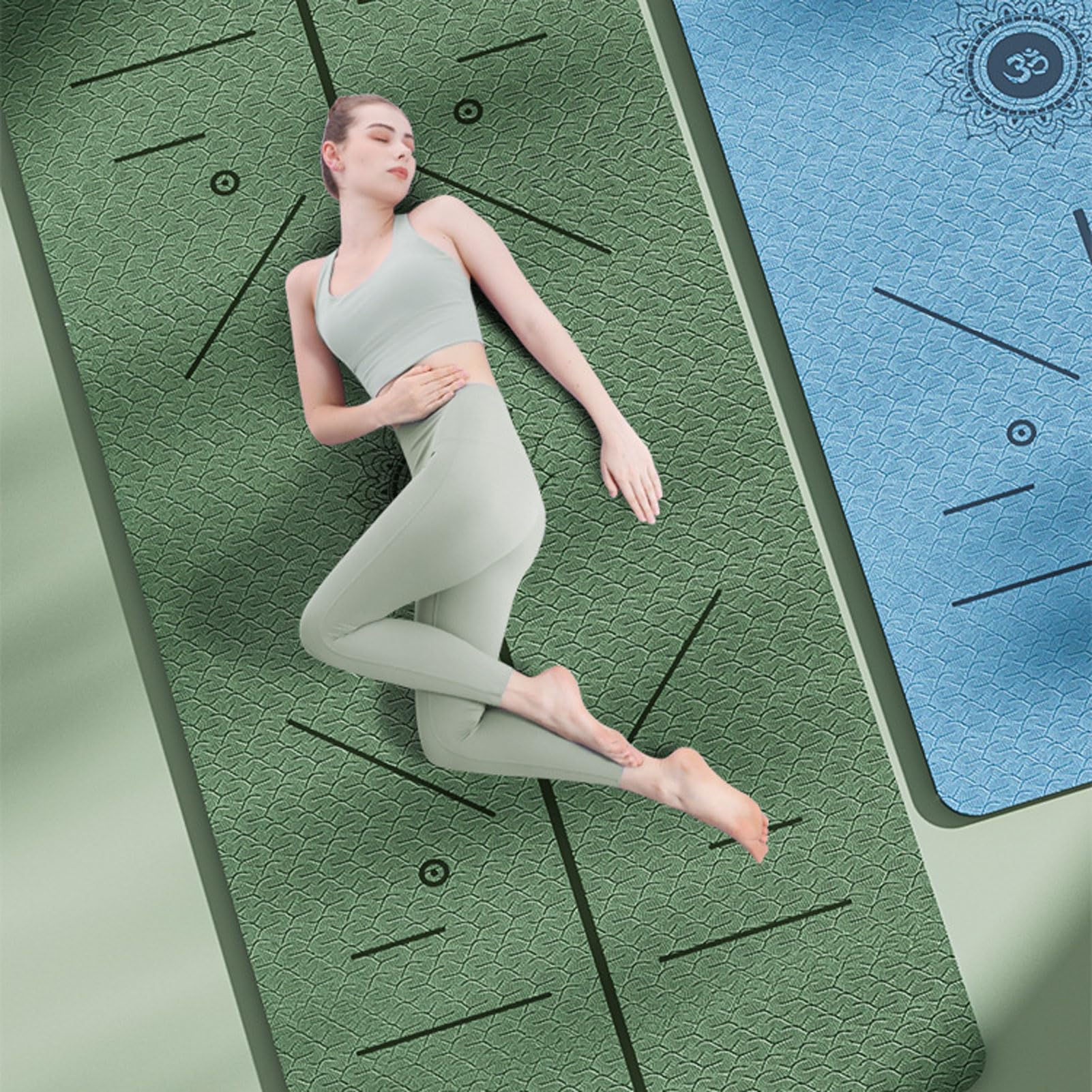HUHJYUGE Estera Yoga de Dos Tonos de TPE, Estera de Yoga Gruesa Extra Ancha, Esteras de Fitness Antideslizantes para Pilates, con Correa y Bolsa de Transporte (B 183x80x0.6cm)