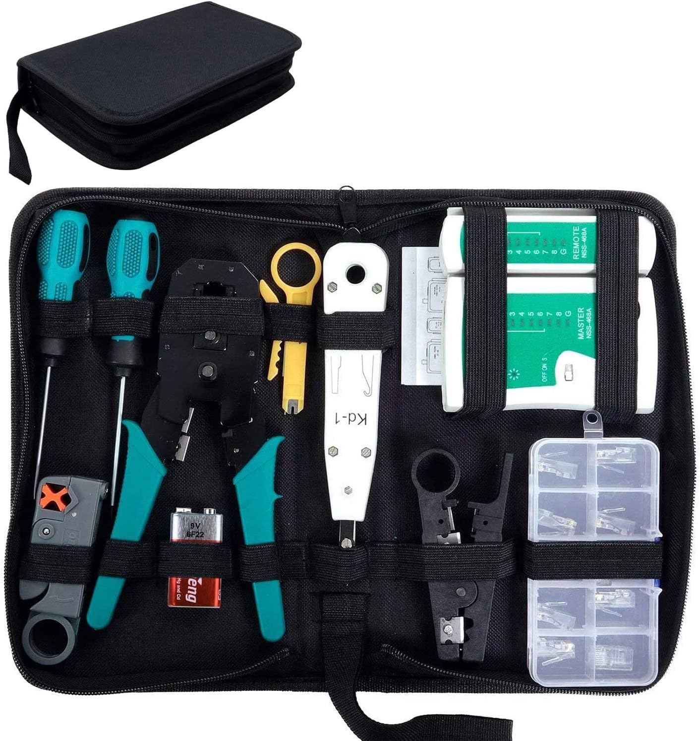 SGILE 12-in-1 RJ45 Crimping Tool Kit, Pass Through Crimper & Stripper for Cat5/Cat6, All-in-One Ethernet Network Repair Set for Computer Maintenance with LAN Cable Tester, Screwdrivers & Connectors