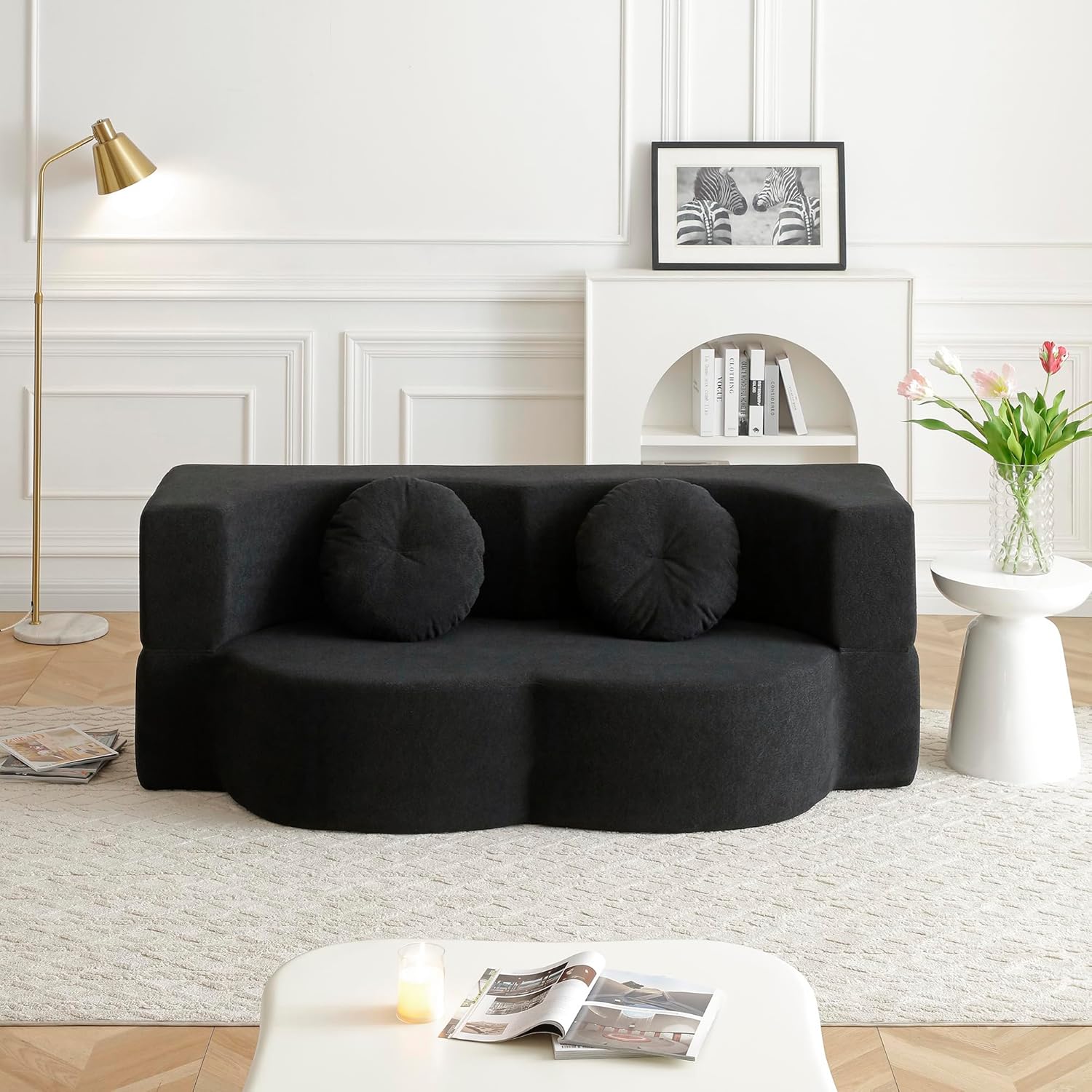 2-in-1 Folding Modern Minimalist Style Modular Sectional Couch, Convertible Modular Cloud Sleeper Sofa with Premium Foam, Modern Boneless Compressed Floor Sectional Sofa for Living Room, Black