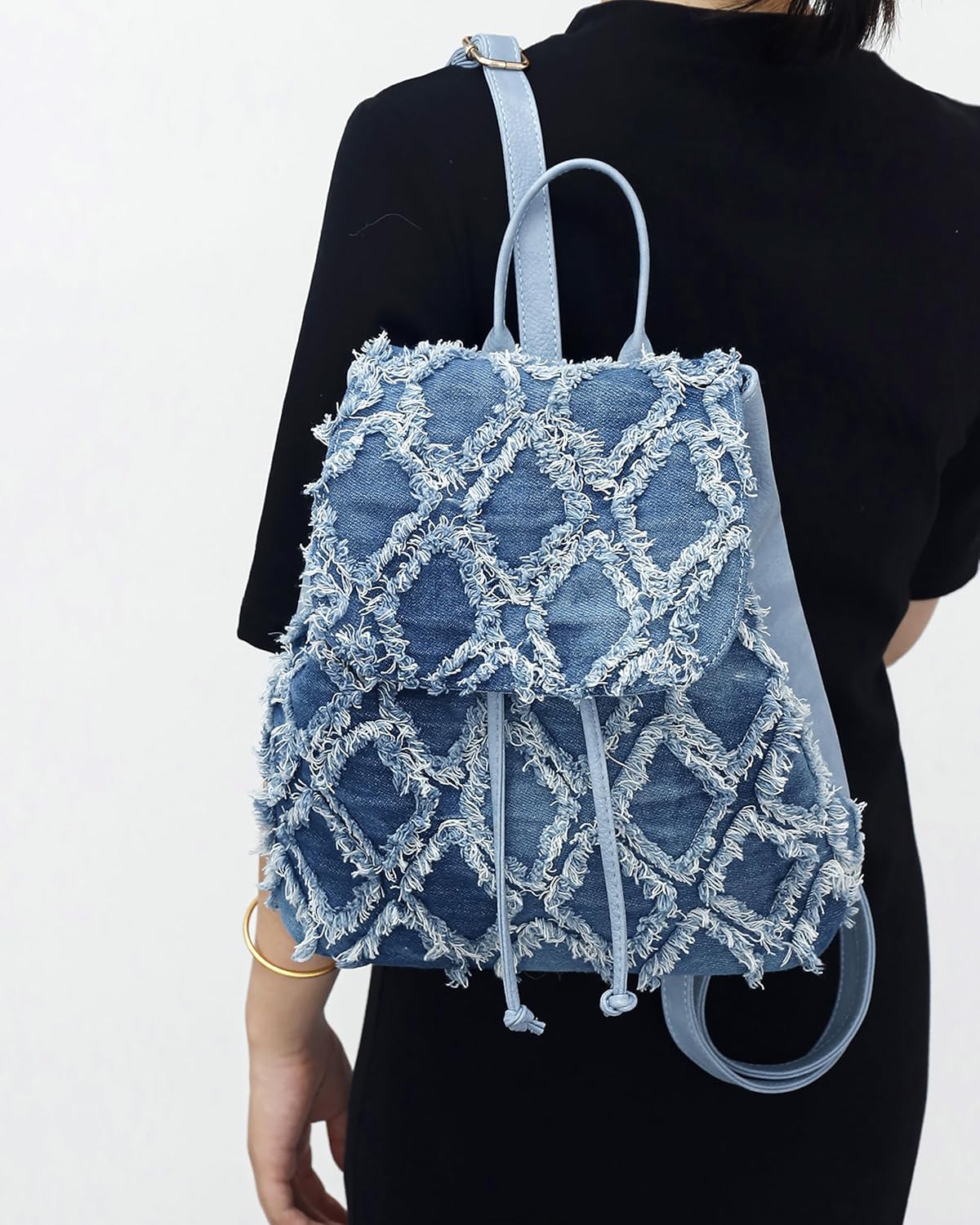 ZLM BAG US Women Small Denim Backpack Quilted Distressed Daypack Casual Lightweight Jeans Rucksack Shoulder Satchel - Image 8