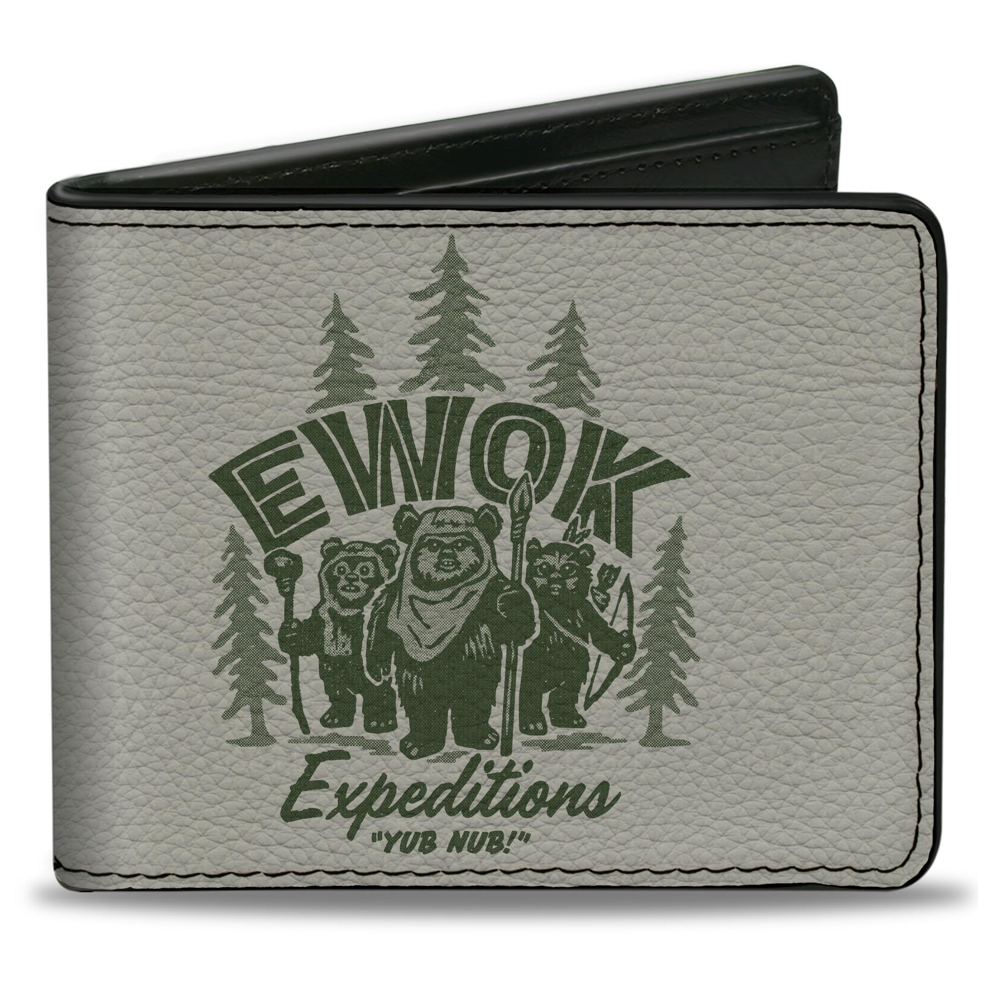 Buckle-Down Men's Standard Wallet, Bifold, Star Wars Ewok Expeditions Icon Beige Green, Vegan Leather, 4.0