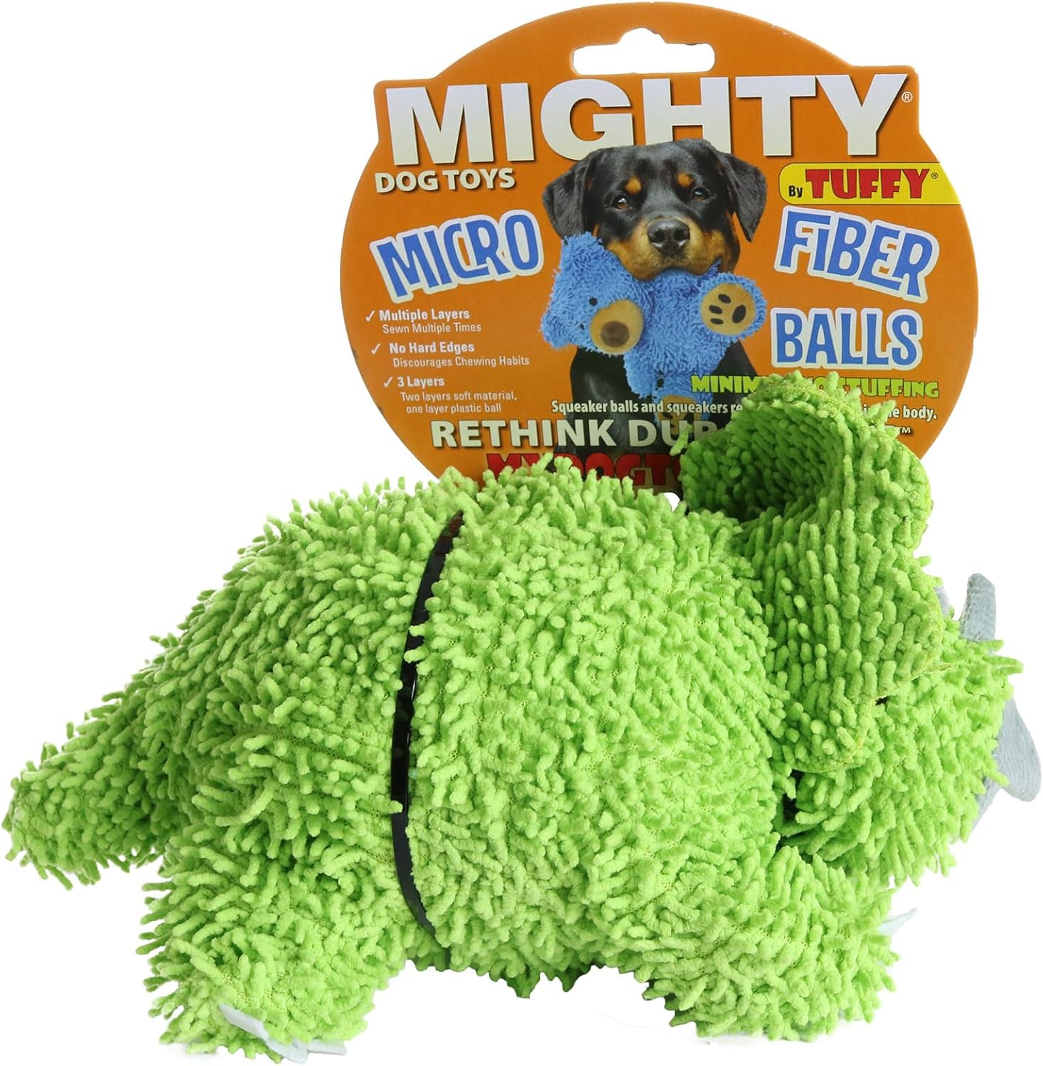 MIGHTY- Microfiber Ball - Dinosaur & Dragons - Made with Squeaker Balls and Minimal Stuffing. Strong & Tough. Interactive Play. Machine Washable & Floats (Triceratops, Medium 2 Pack)