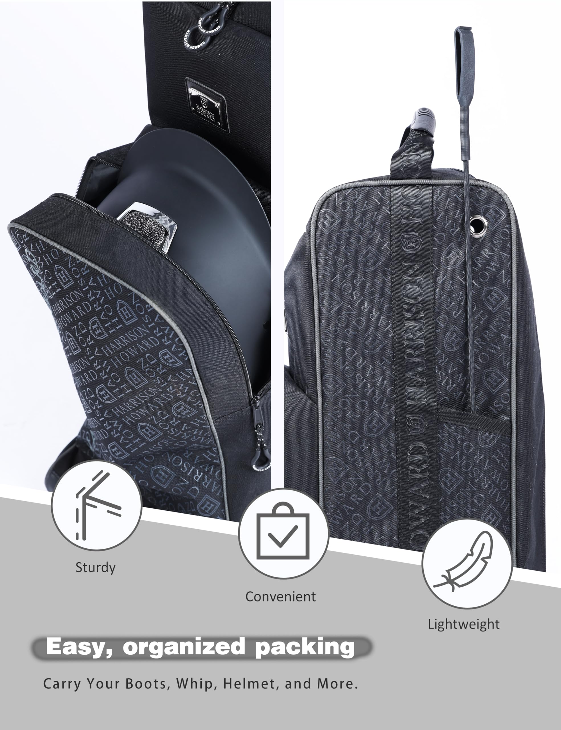 Harrison Howard Bolsa alta para botas ecuestres, bolsa de viaje para guardar casco, accesorios de látigo de caballo, bolsa de almacenamiento para botas, Negro, Moderno
