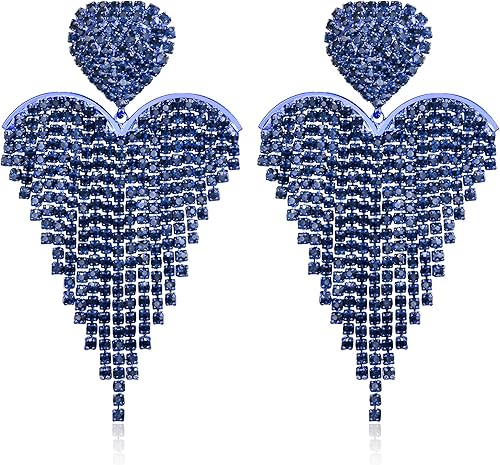 BriLove Aretes de borla con forma de corazón, joyería para mujer, lámpara larga de moda con diamantes de imitación de cristal brillante, aretes
