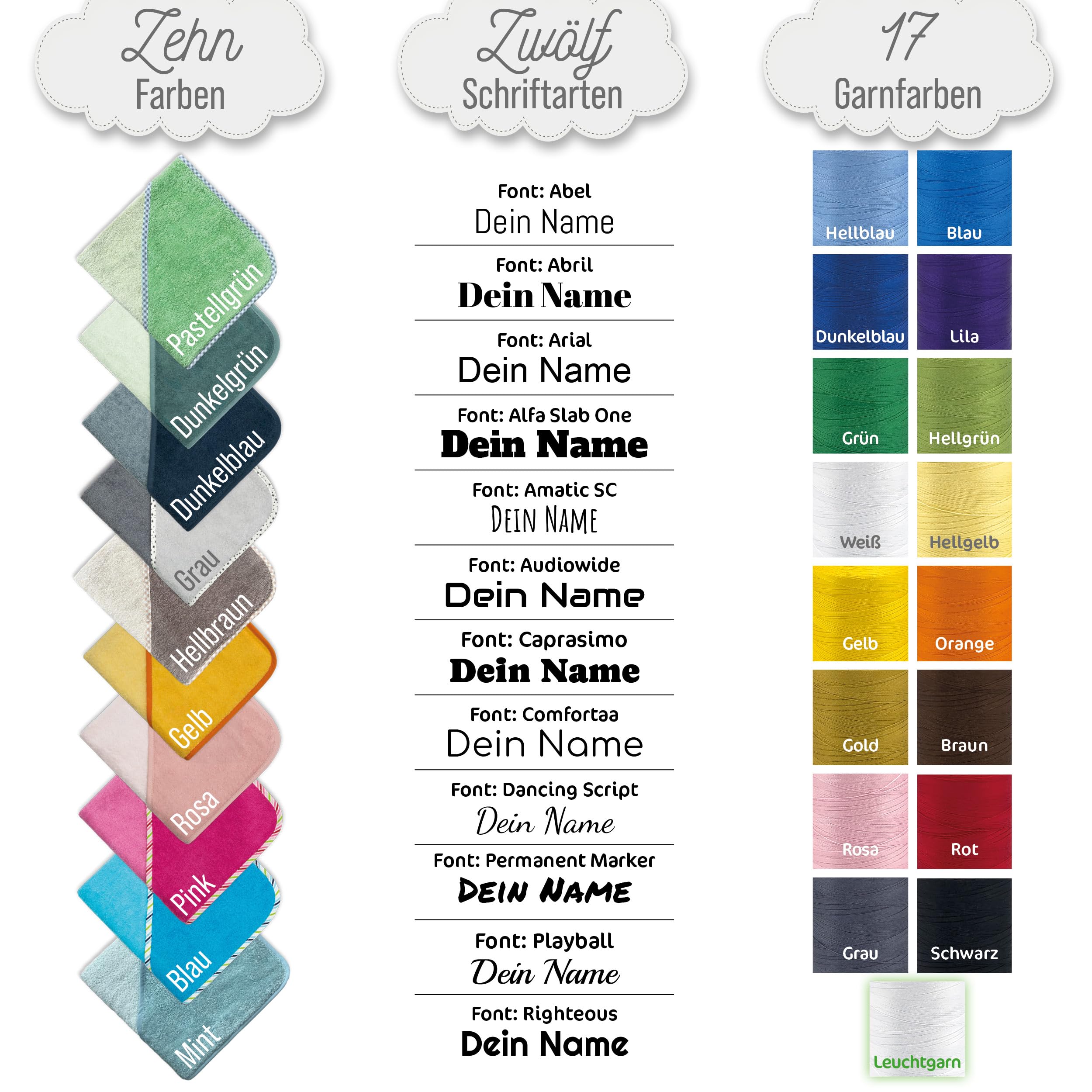 Asciugamano con cappuccio per neonato con nome ricamato, Oeko-TEX® Standard 100 - Asciugamano personalizzato per neonato con cappuccio in pura cotone con ricamo di nome e motivo (Menta, 80 x 80 cm)