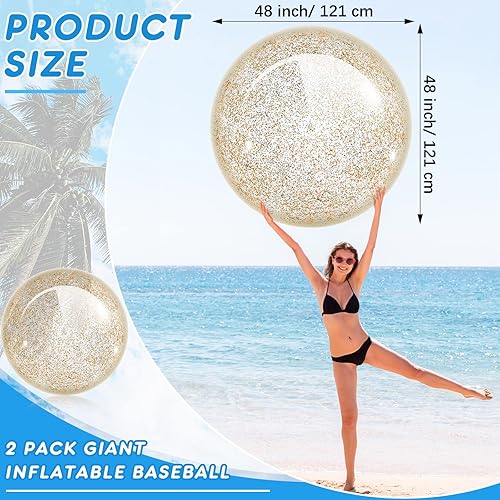 Miniatura 9 de Junkin 2 bolas gigantes de lentejuelas de 48 pulgadas, enormes bolas de confeti grandes inflables transparentes con purpurina, enormes bolas de