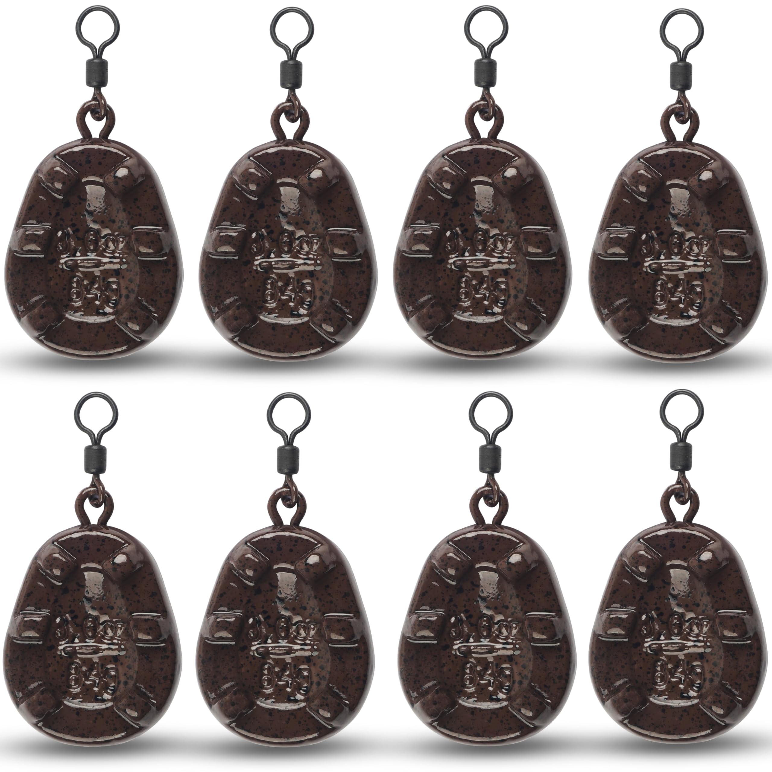 Carp Fishing Weights Sinkers, 4/8pcs Carp Flat Pear Sinker Weight with Rolling Swivels Carp Bass Carp Tackle Rig Carp Sinker Fishing Gear Tackle 2oz 3oz 4oz (Flat Pear Shape, 3oz -8pcs)