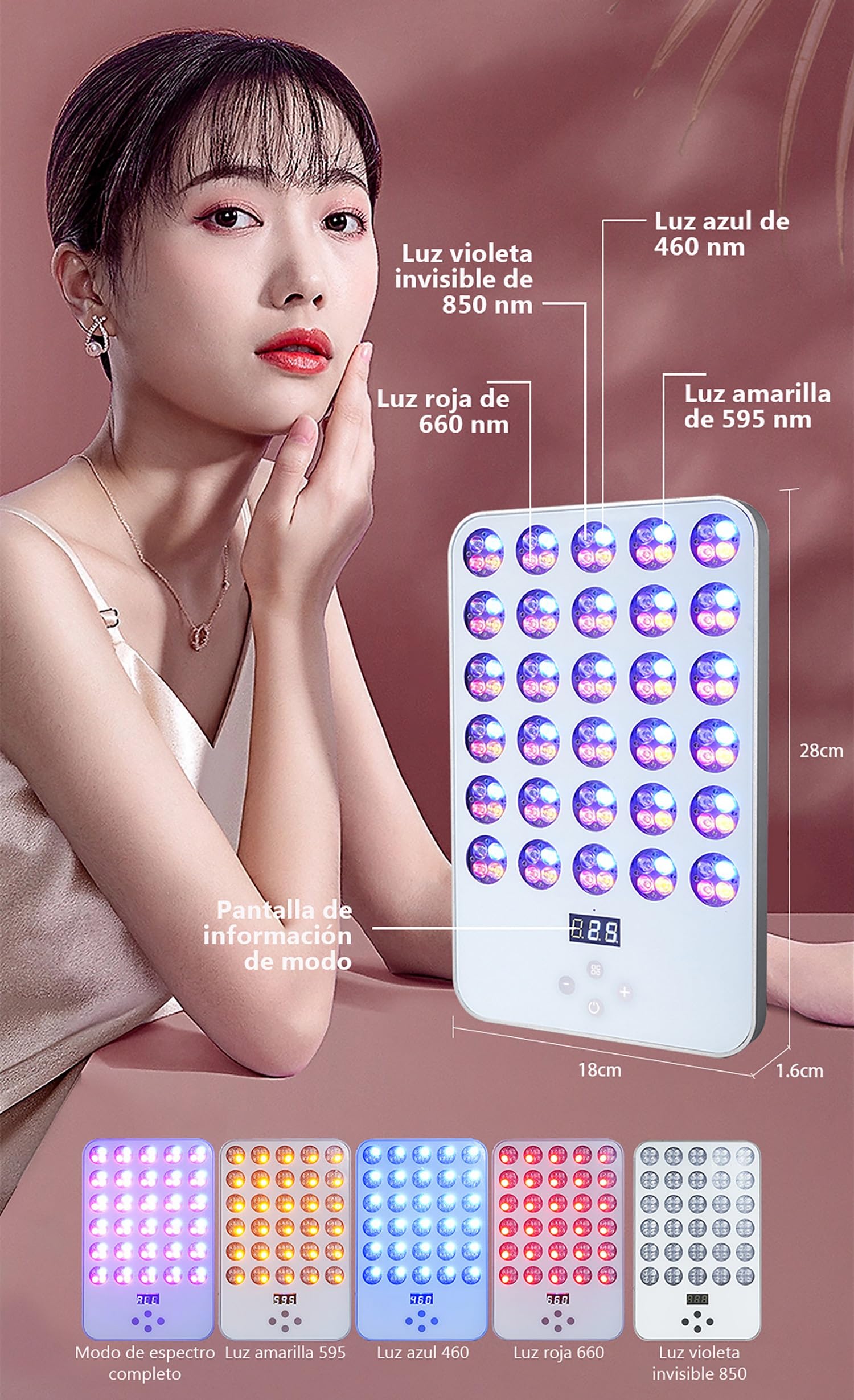 GOURIXIN Panel De Terapia De Luz Roja LED para El Rostro, Dispositivo De Terapia De Luz Roja Infrarroja Cercana De 460 Nm/595 Nm/660 Nm/850 NM, con Soporte Y Gafas Protectoras