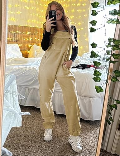 Miniatura 3 de Jawmeu Overol de forro polar cálido para mujer, overol de invierno mullido, con correa ajustable, sin mangas, pantalones esponjosos con bolsillos