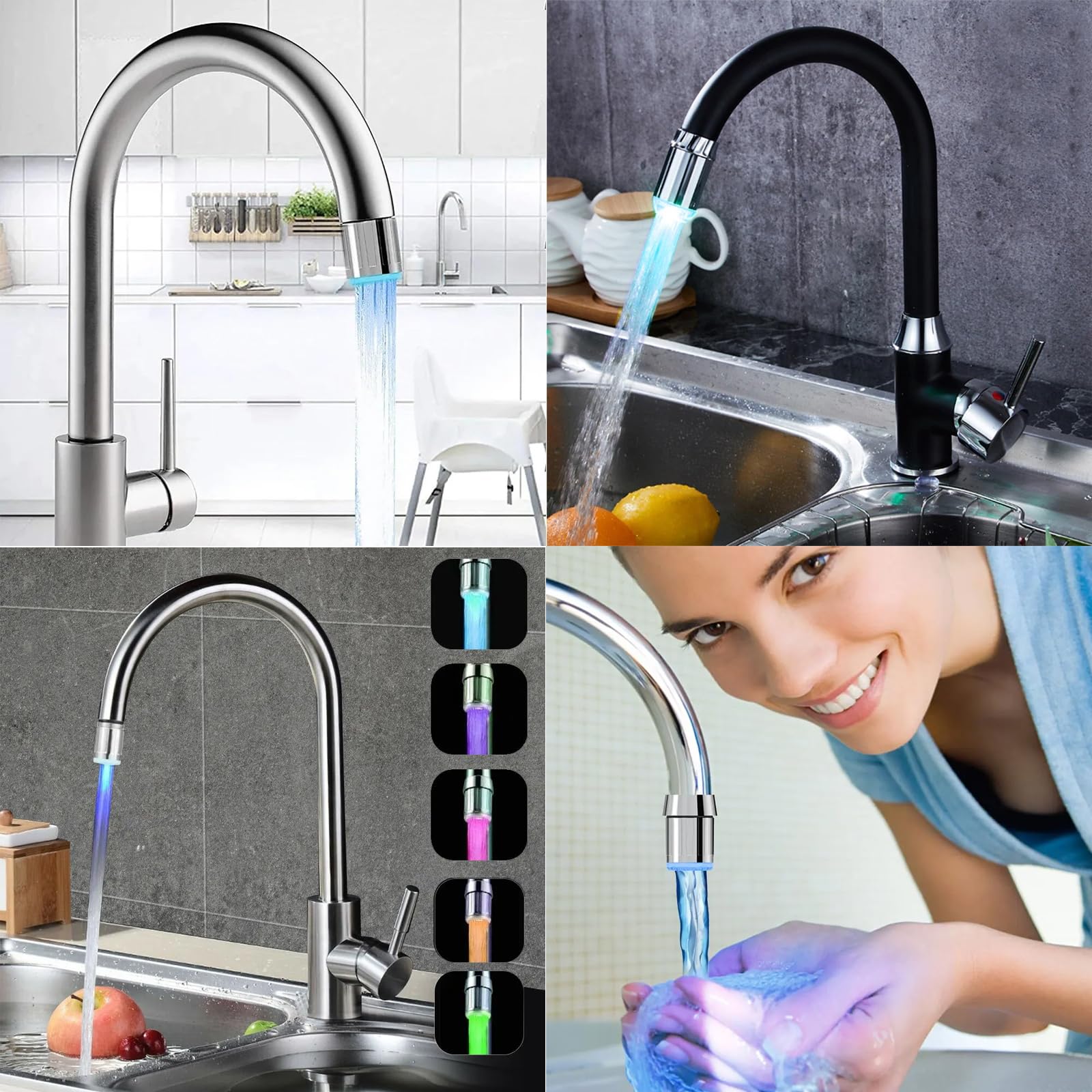 2 Pieza Faucet de Agua LED Colorido, aireador grifo cocina led, LED Grifo Boquilla de Agua Cabeza, accesorios para grifos para la Grifo Cocina y Baños (Adaptador incluido)
