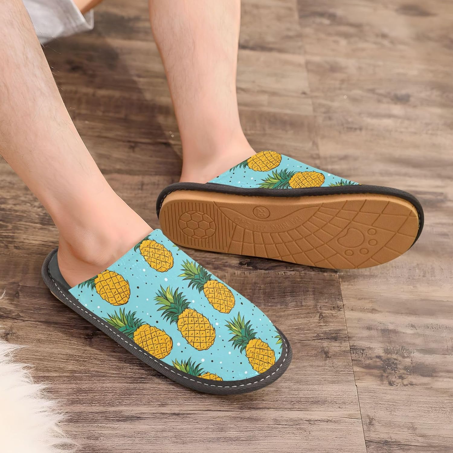 Funny Pineapple Fruit House Slippers – Cozy Fuzzy Slippers for Guests, Washable & Disposable, Perfect for Shoeless Home, Spa & Hotel Use A112161