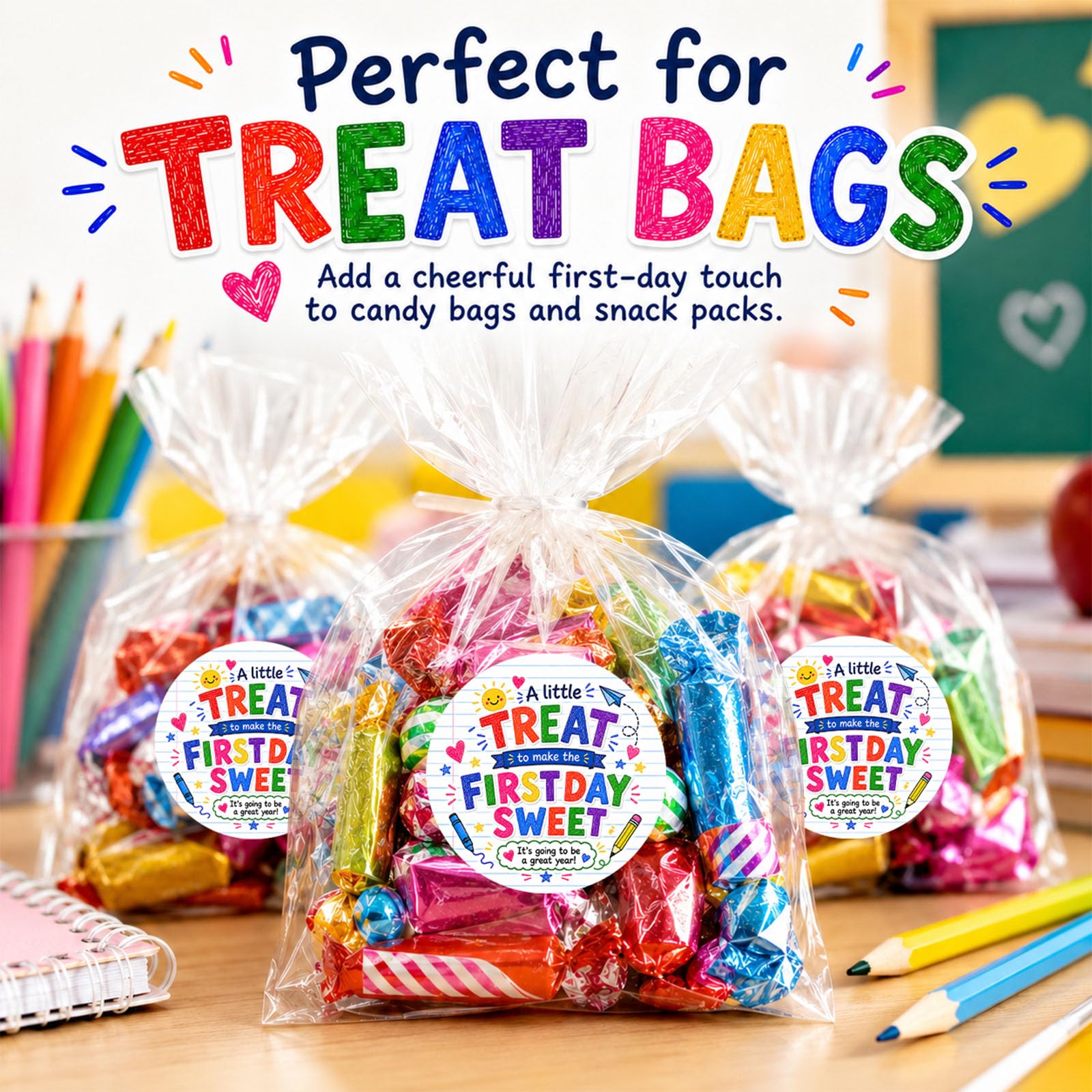 Lot de 60 autocollants ronds pour la rentrée scolaire, 5,1 cm pour sacs à bonbons, cadeaux de bienvenue pour étudiants, cadeaux de fête en classe, fournitures pour enseignants pour école primaire