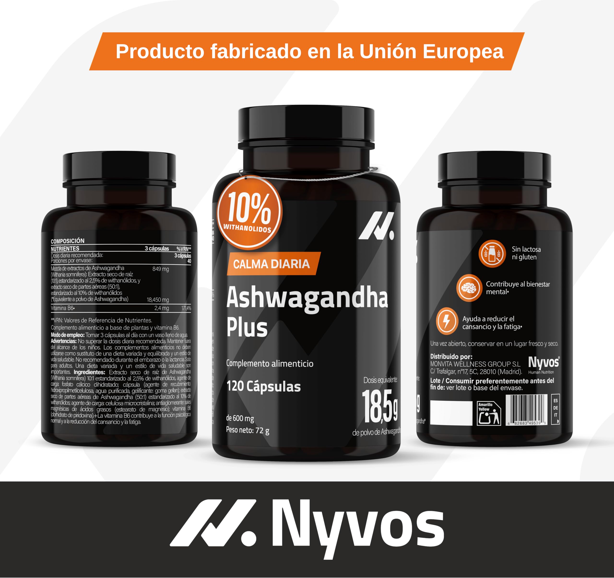 Ashwagandha Extracto 50:1 10% Withanólidos, Calma y Descanso - 120 Cápsulas | Relajación y bienestar diario, raíz de Withania somnifera, 18.450 mg equivalentes por dosis, adaptógeno puro sin estimulantes