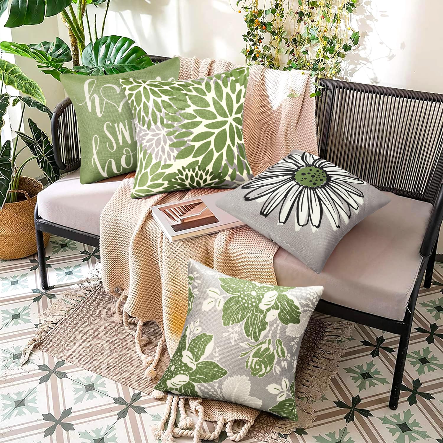 4 Federe Per Cuscini Impermeabili 45x45 Cm – Giallo, Verde Chiaro, Arancione, Verde Acqua – Per Esterni E Giardino