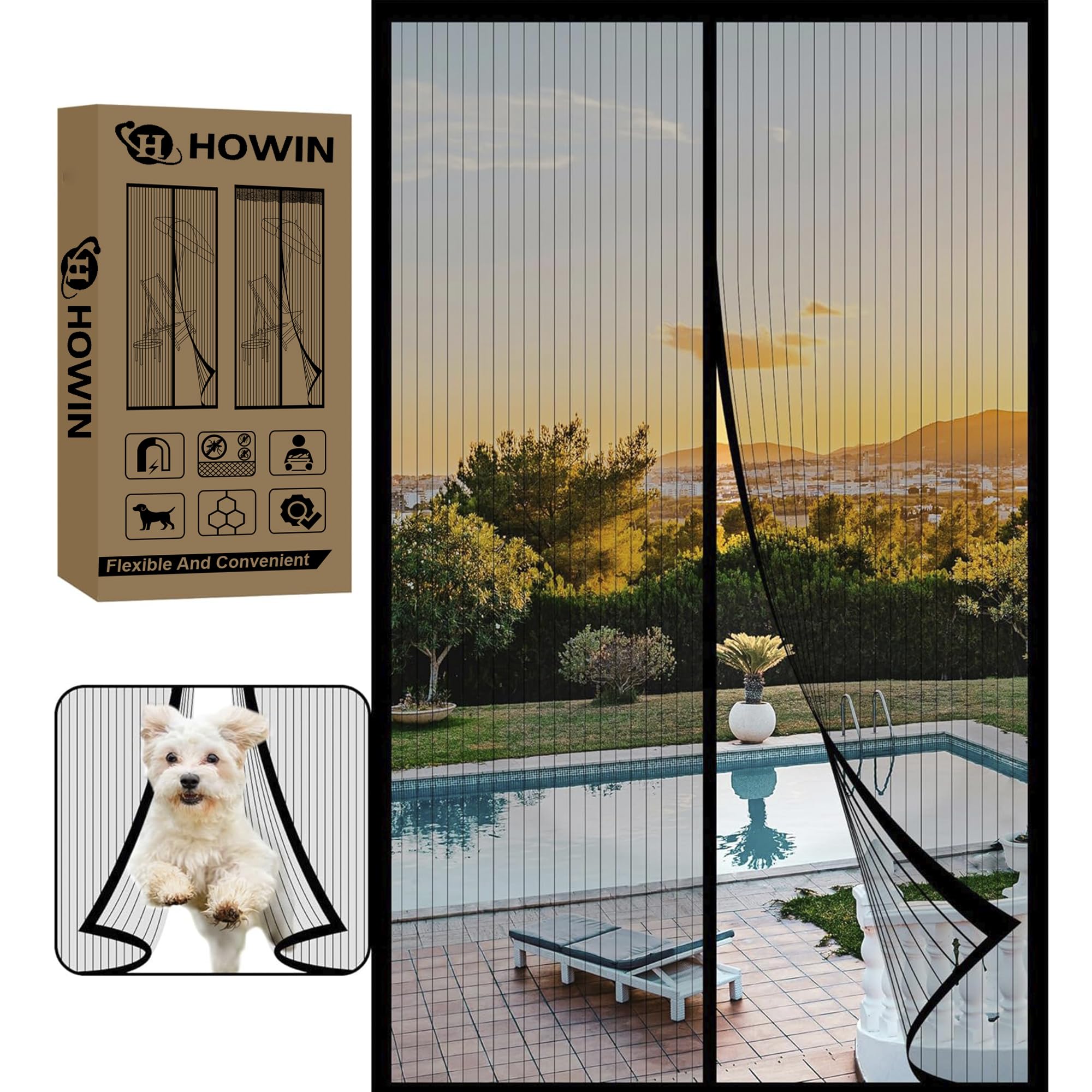 HOWIN Fliegenvorhang Balkontür Magnet, Fliegengitter Terrassentür Ohne Bohren 120x210cm, Moskitonetz Tür, Fliegenschutz Türen, Insektenschutz Balkon Tür, Fly Screen Door Magnetic(Schwarz)