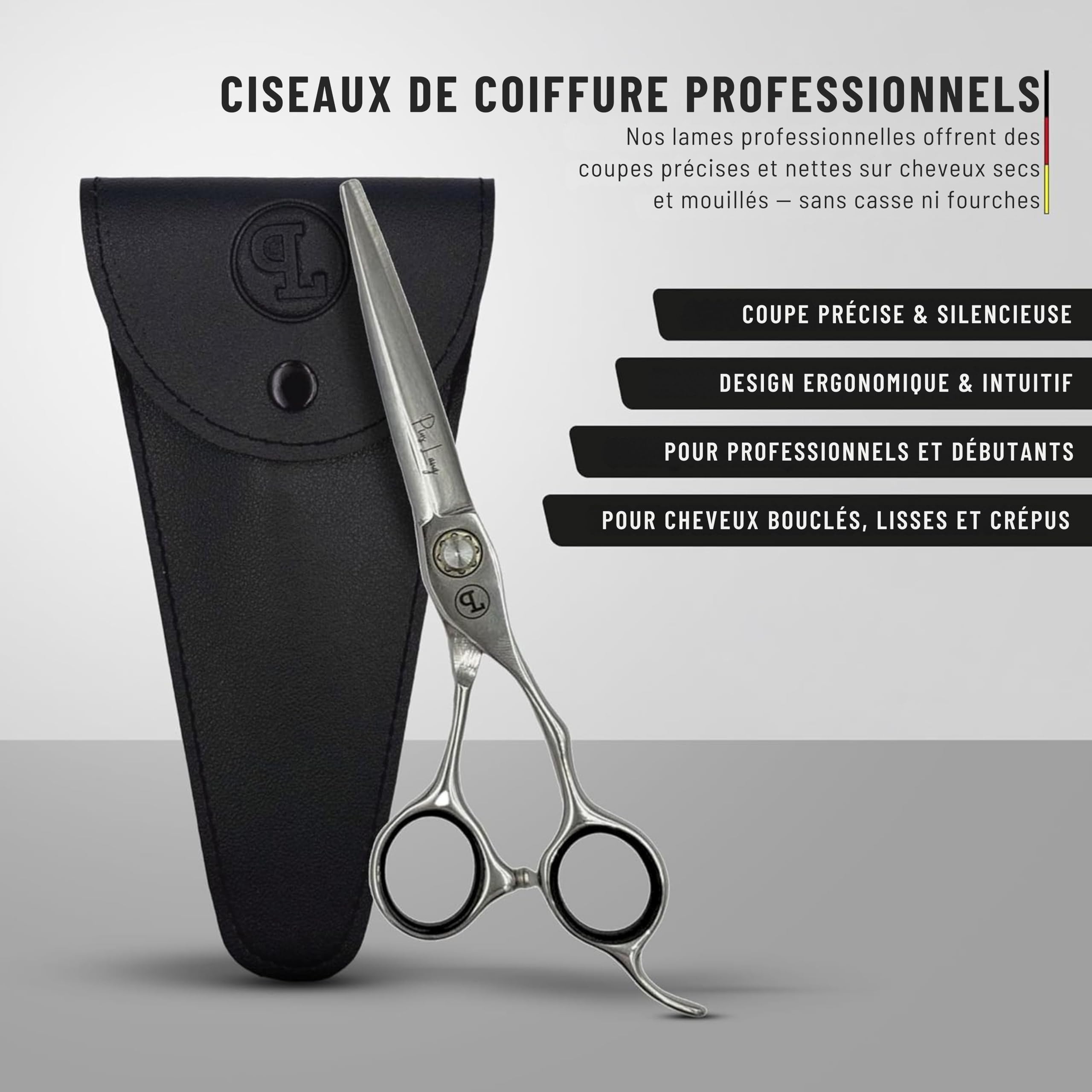 Ciseaux de Coiffure Professionnels 6,5" Lames Convexes Système de Tension à Roulement à Billes Étui