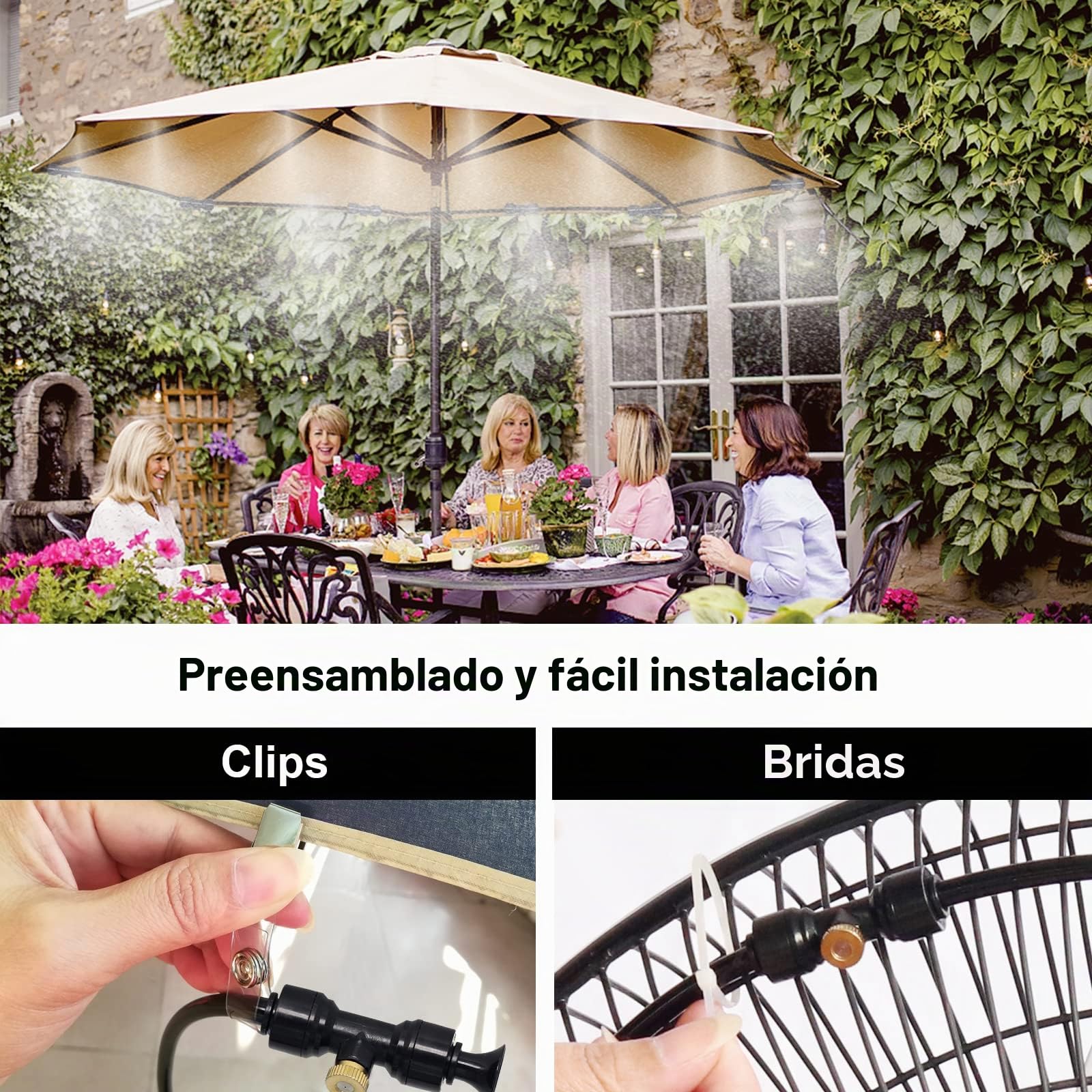 Landrip - Kit de nebulizador exterior (19 m, con 20 boquillas + 1 adaptador de 3/4 pulgadas, para jardín, terraza, invernadero y parque acuático