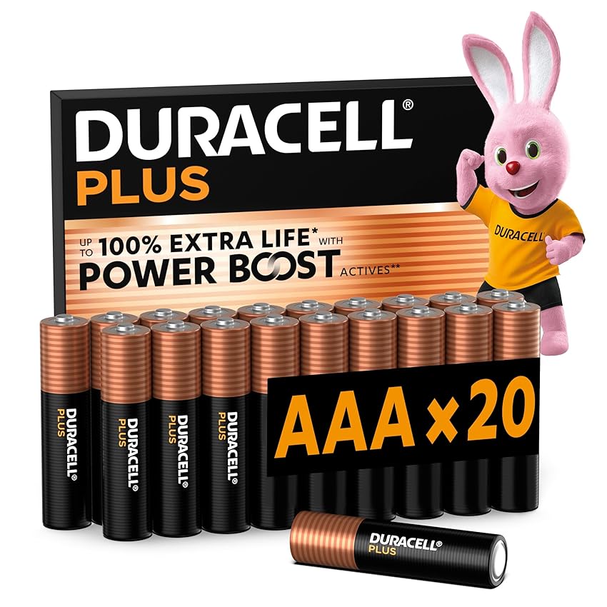 DURACELL Batterie Plus AAA (Confezione da 20) – Batterie Alcaline da 1,5 V – Fino al 100% di durata extra con Attivi POWER BOOST – Affidabilità per i dispositivi di utilizzo quotidiano – MN2400