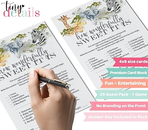 Miniatura 2 de Jungle Guess The Candy Bar Baby Shower Juego para niños (paquete de 25) Caramelos divertidos a juego a juego de revelación de género Actividad de