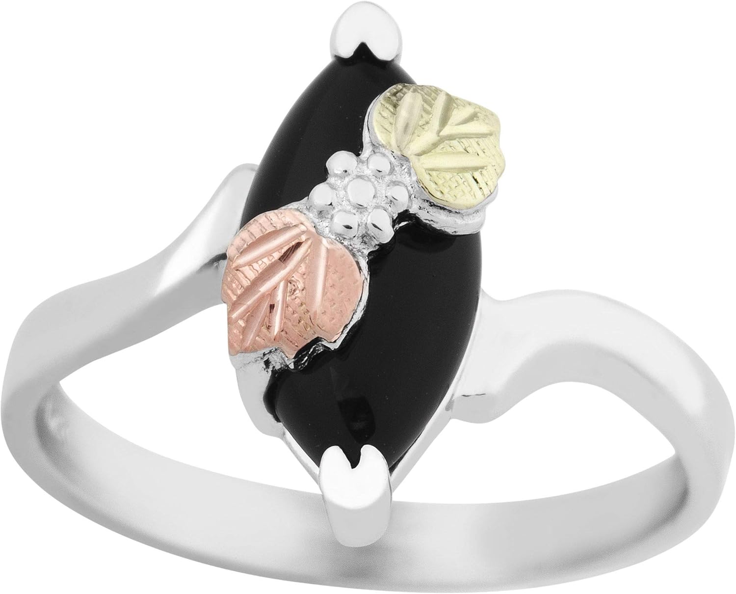Ladies Black Hills Gold Marquise Onyx Ring in Sterling Silver
