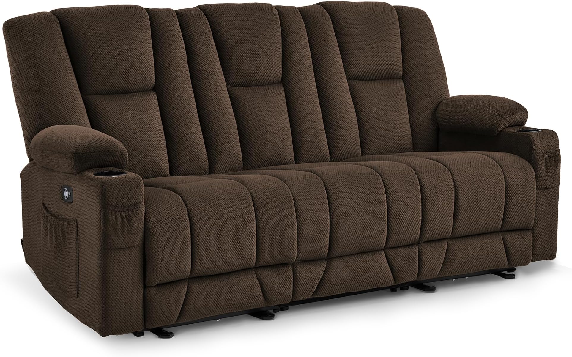 Zero Gravity 3 Seater Power Reclining Sofa, Heat and Vibration Massage, Recliner Couch for Living Room, Fabric 6035SET (Brown, 3 Seater)